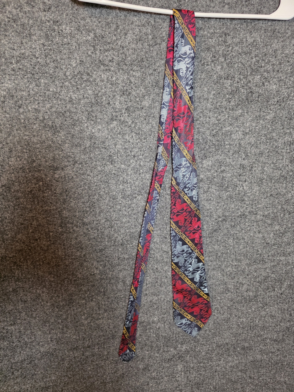 Vintage Heraldic Lion Rampant Necktie Mens Red Silver Blue Crest Prep Academia